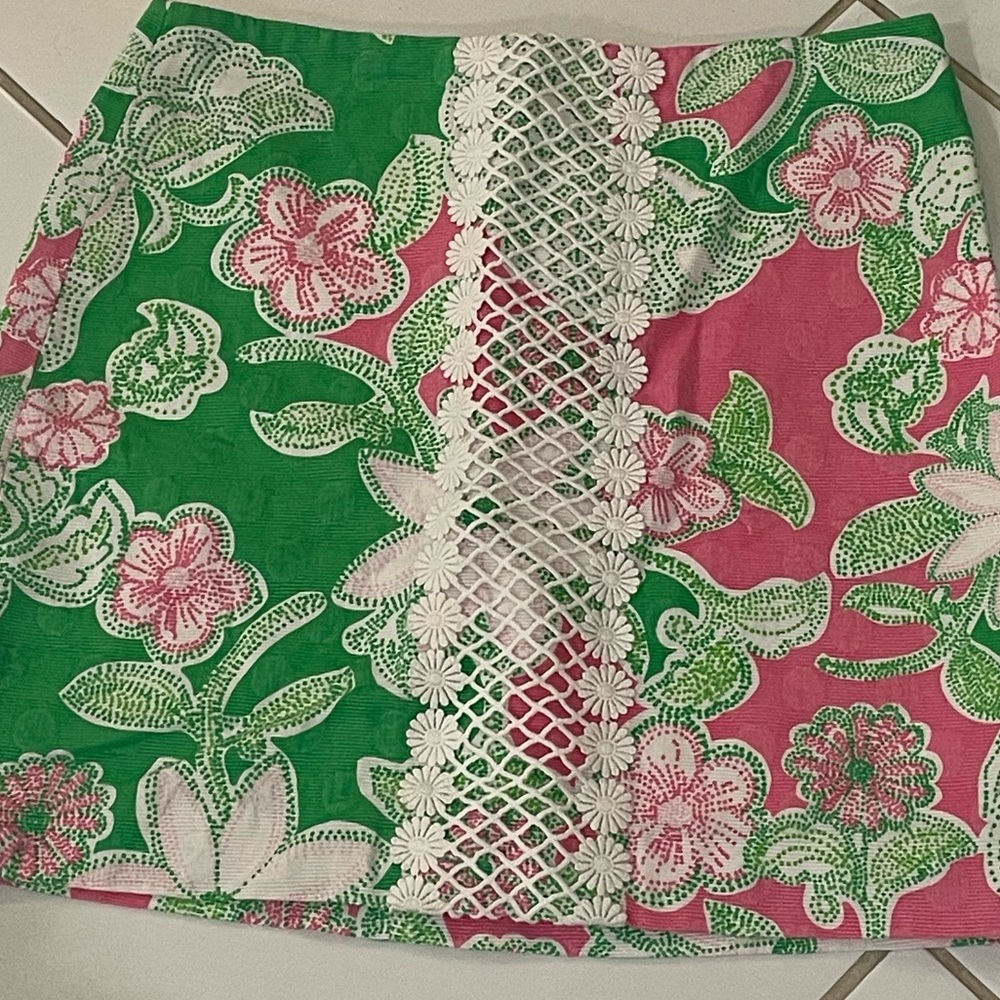 Lilly Pulitzer Green and Pink Floral Mini Skirt
